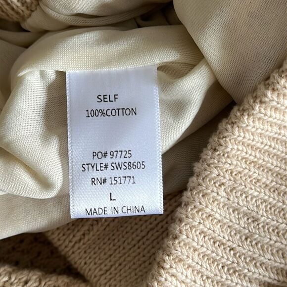 NWT Vestique Beige Knit Midi Skirt with Fringe Hem Side Slit Size L 100% Cotton - Picture 11 of 12